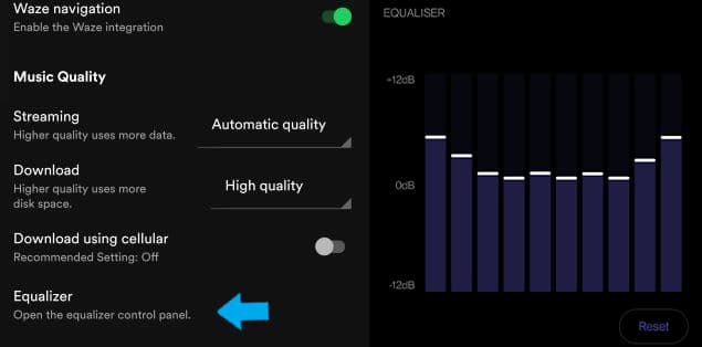 choose the "Equalizer" option to see the audio configurations.
