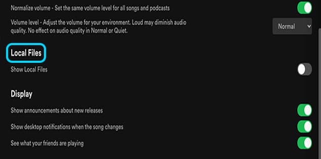 Locate the area labeled "Local Files" by scrolling down