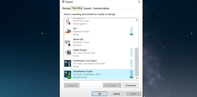 set your VoiceMeeter Output