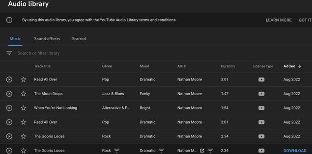 Youtube Audio Library