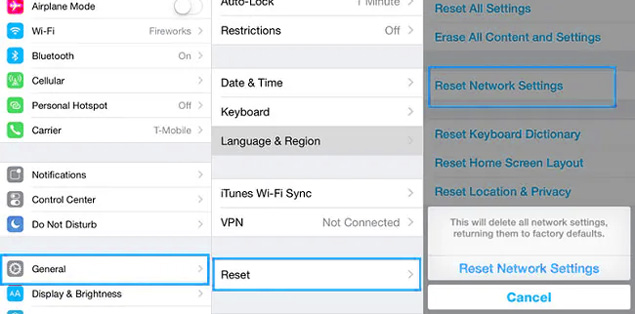 Reset iOS network settings