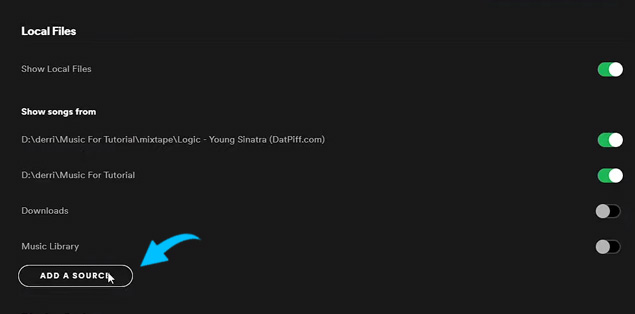 In the "Local Files" area, there should now be a "ADD A SOURCE" button. Just press this button.