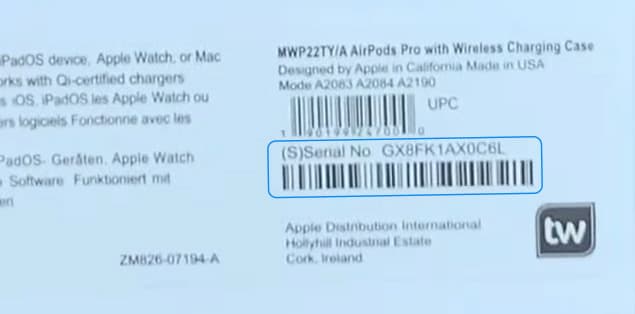 Serial Number of Your AirPods Case and AirPods on Apple’s Original Packaging