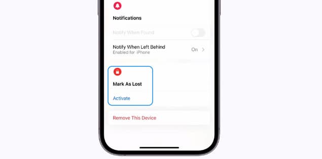 Mark As Lost Feature on Find My App