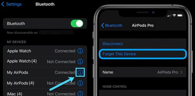 Tap the “i” next to your AirPods’ name.
