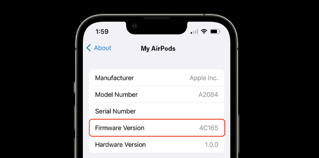 Scroll down to the “About” section to check your AirPods’ firmware version