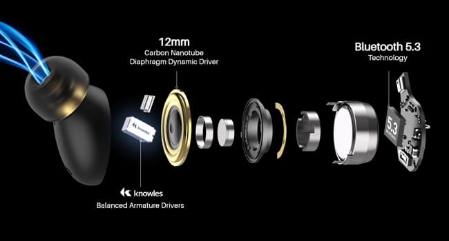 12 mm Dynamic Drivers and Knowles Armature in the TOZO Golden X1 Earbuds