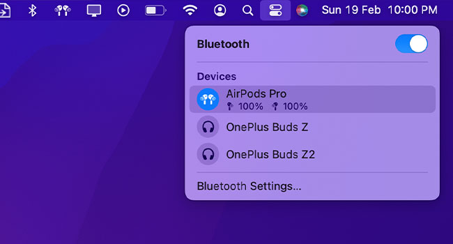 Hover the Cursor Over Your AirPods on the Menu List and See the Status 