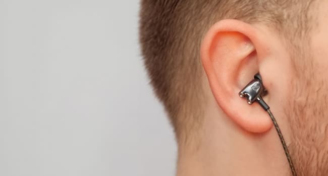 An in-ear monitor earbud inside the ear